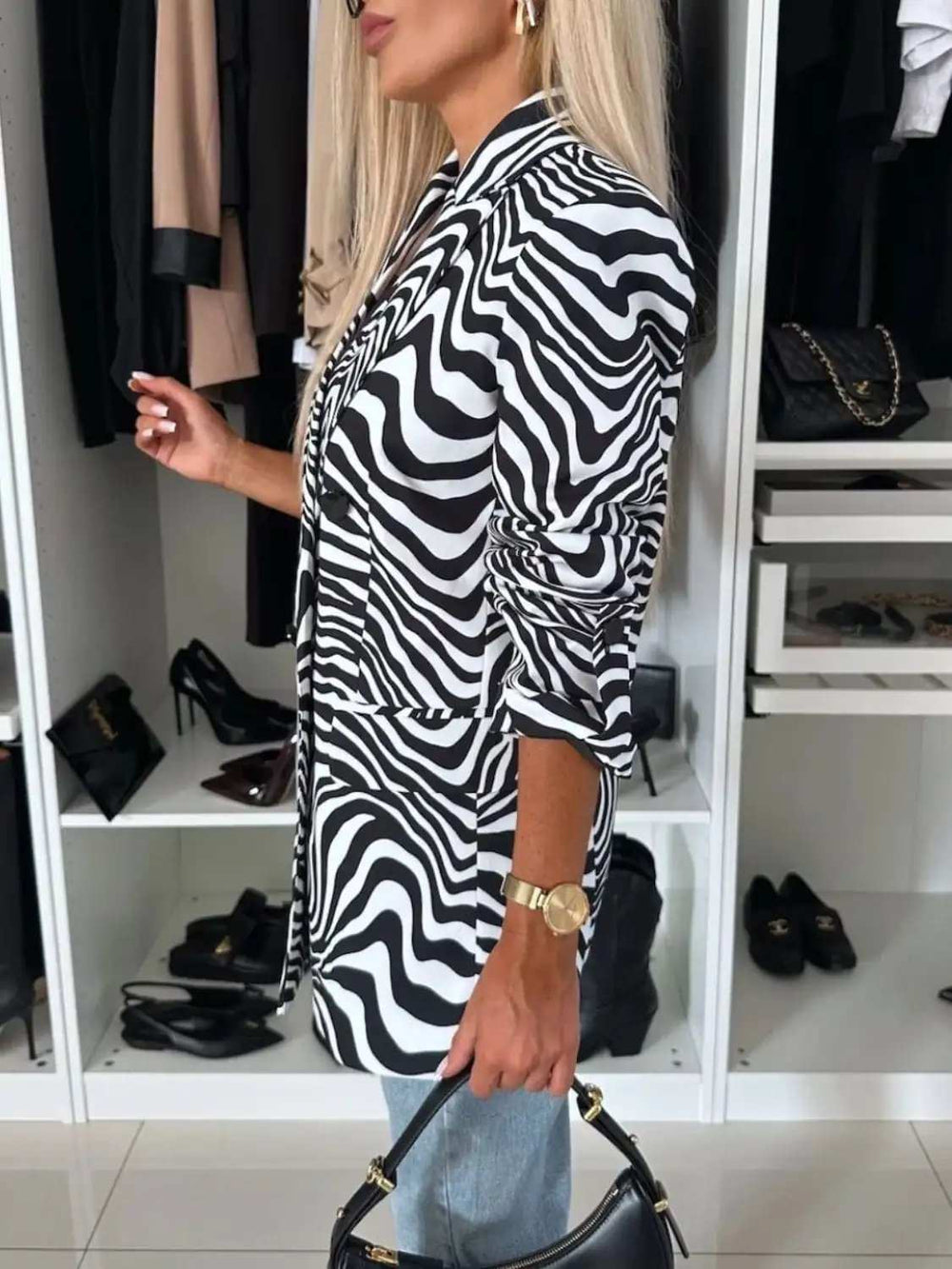 Animal Print Long Sleeve Blazer - Trendsi - Flyclothing LLC