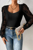 Eyelet Lace Long Sleeve Bodysuit - Trendsi - Flyclothing LLC