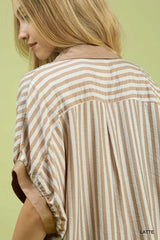 Umgee Stripe Collared Oversized Top - Trendsi - Flyclothing LLC