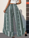 Slit Ruffled Geometric Wide Leg Pants - Trendsi