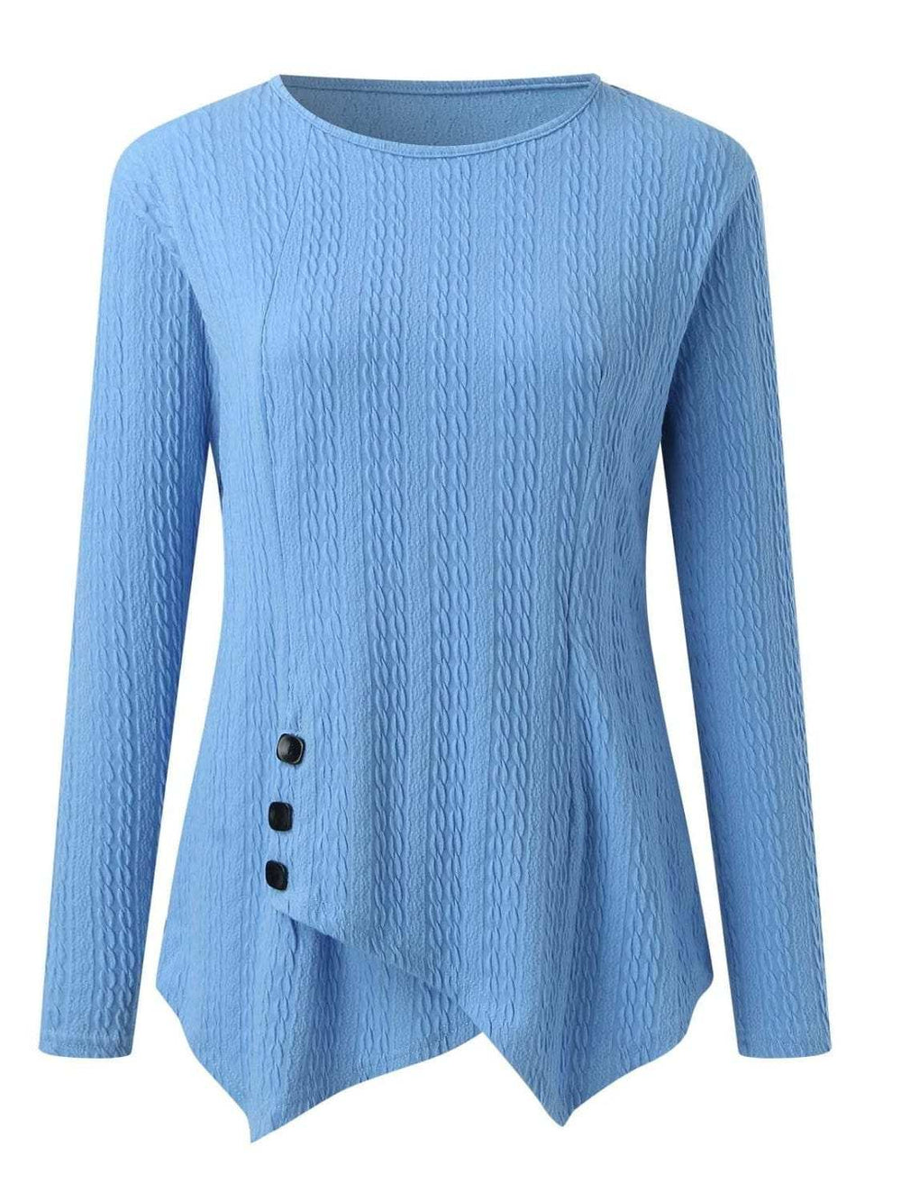 Decorative Button Round Neck Long Sleeve Top - Trendsi - Flyclothing LLC