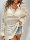 Cutout Notched Long Sleeve Cover-Up - Trendsi - Flyclothing LLC