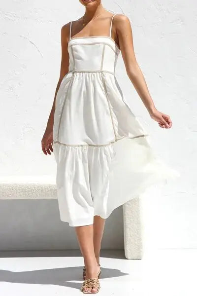 Contrast Trim Square Neck Midi Cami Dress - Trendsi - Flyclothing LLC