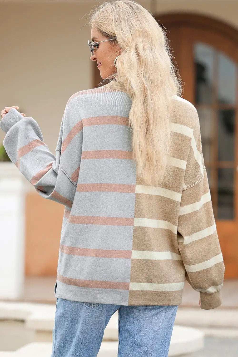 Striped Round Neck Long Sleeve Knit Top - Trendsi - Flyclothing LLC