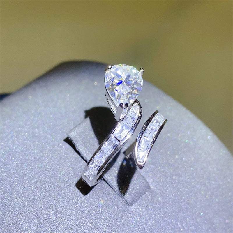 3 Carat Moissanite Zircon 925 Sterling Silver Bypass Ring - Trendsi - Flyclothing LLC