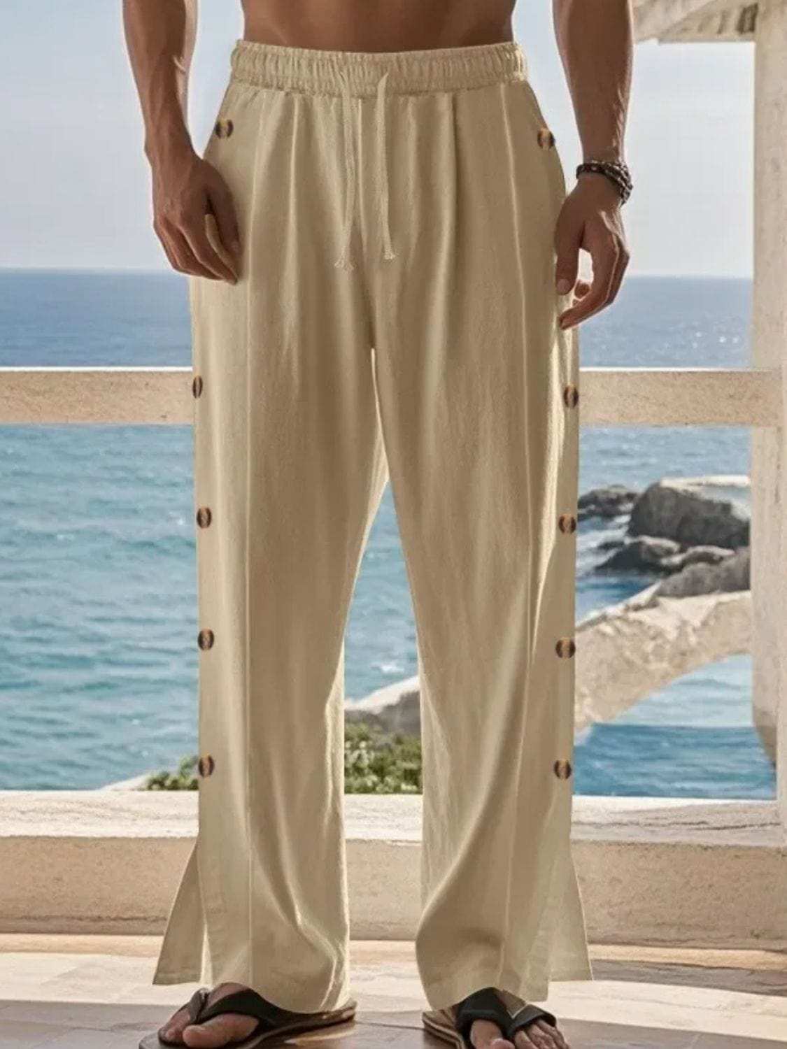 Men's Full Size Side Button Wide Leg Pants Plus Size - Trendsi - Flyclothing LLC