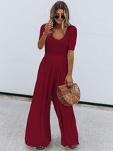 Scoop Neck Short Sleeve Jumpsuit - Trendsi - Flyclothing LLC