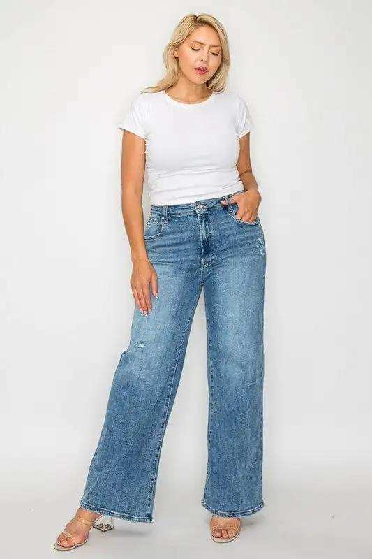 bytos Full Size High Rise Wide Leg Jeans with Pockets - Trendsi - Flyclothing LLC