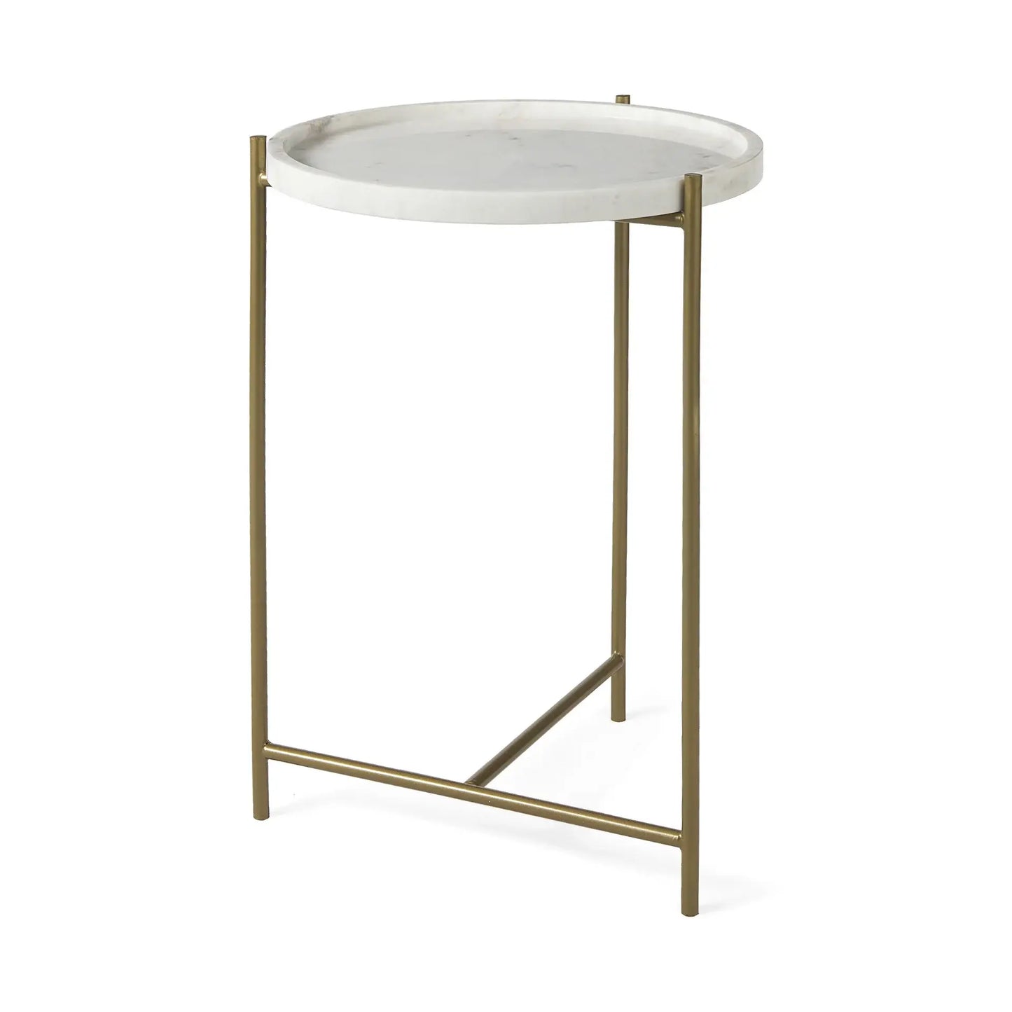 23" White and Gold Marble and Iron Round End Table - Homeroots - Flyclothing LLC