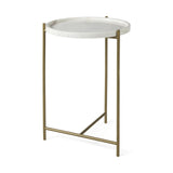 23" White and Gold Marble and Iron Round End Table - Homeroots - Flyclothing LLC