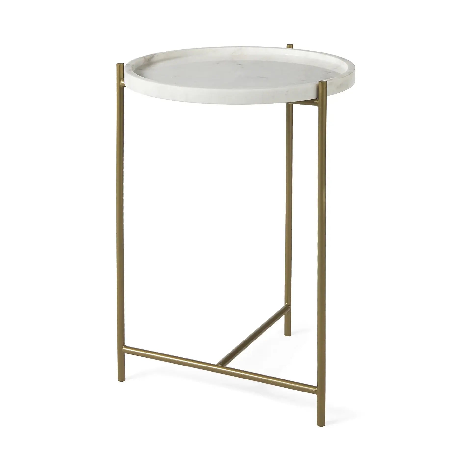 23" White and Gold Marble and Iron Round End Table - Homeroots - Flyclothing LLC
