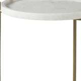 23" White and Gold Marble and Iron Round End Table - Homeroots - Flyclothing LLC