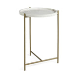 23" White and Gold Marble and Iron Round End Table - Homeroots - Flyclothing LLC