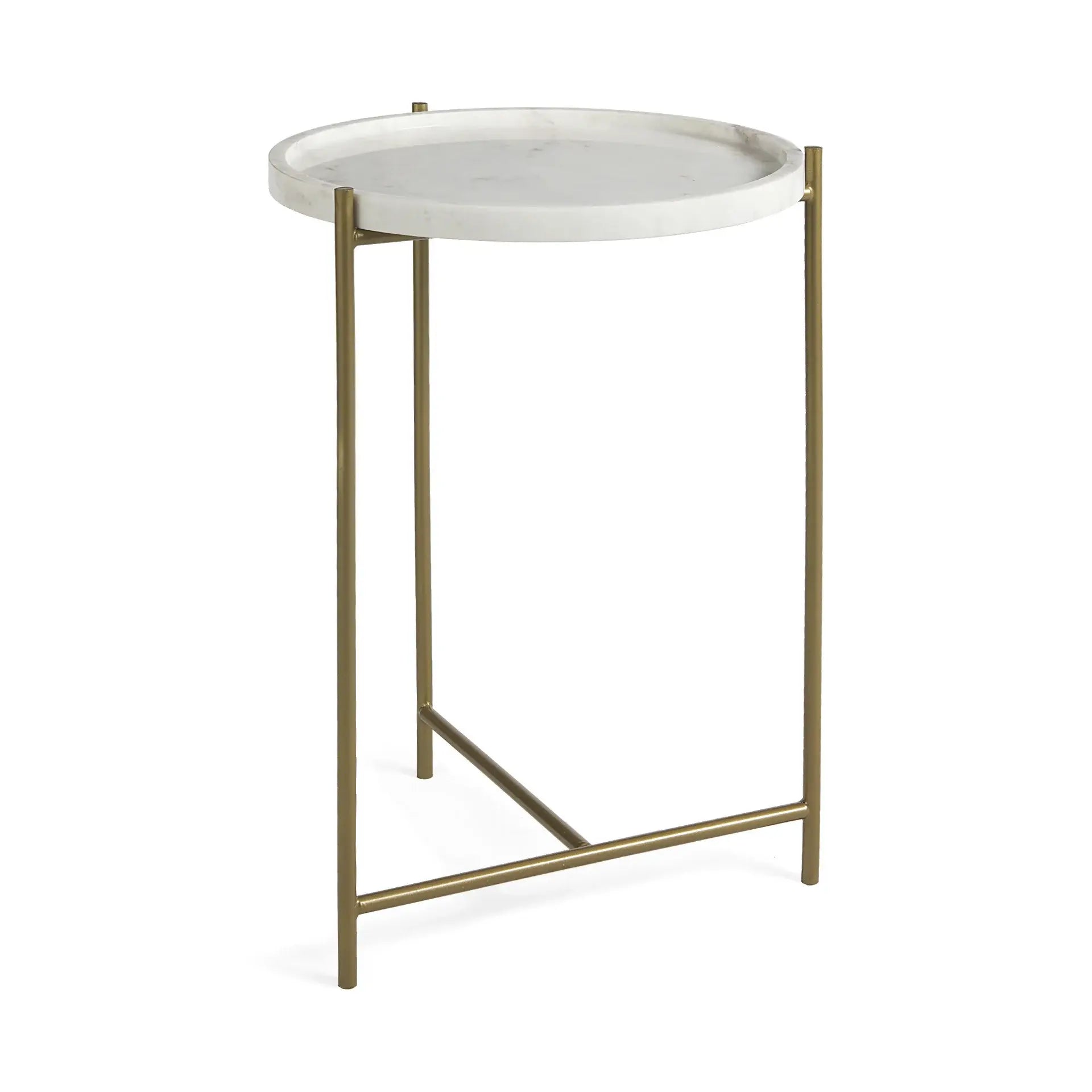 23" White and Gold Marble and Iron Round End Table - Homeroots - Flyclothing LLC