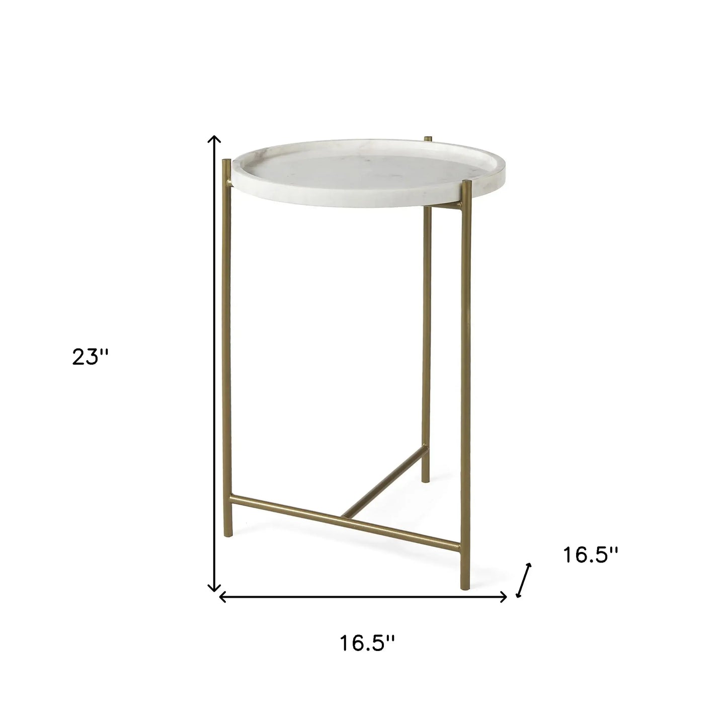 23" White and Gold Marble and Iron Round End Table - Homeroots - Flyclothing LLC
