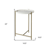 23" White and Gold Marble and Iron Round End Table - Homeroots - Flyclothing LLC