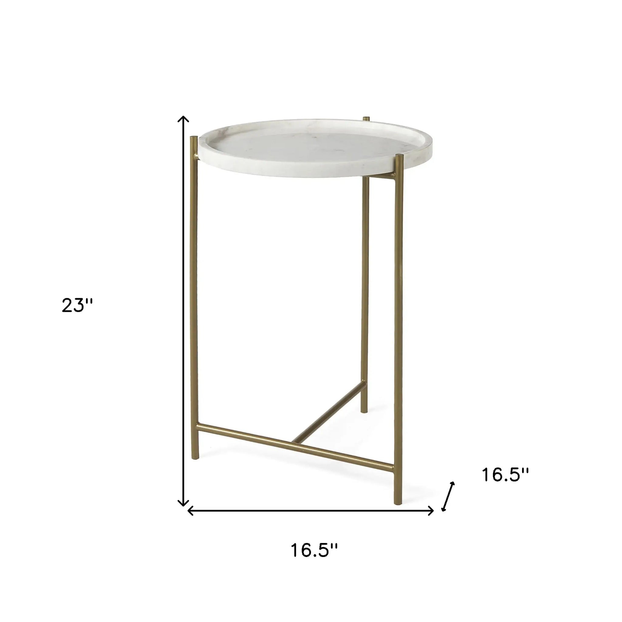 23" White and Gold Marble and Iron Round End Table - Homeroots - Flyclothing LLC