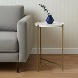 23" White and Gold Marble and Iron Round End Table - Homeroots - Flyclothing LLC