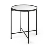24" Silver and Black Mirrored Glass and Iron Round End Table - Homeroots - Flyclothing LLC