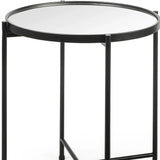 24" Silver and Black Mirrored Glass and Iron Round End Table - Homeroots - Flyclothing LLC