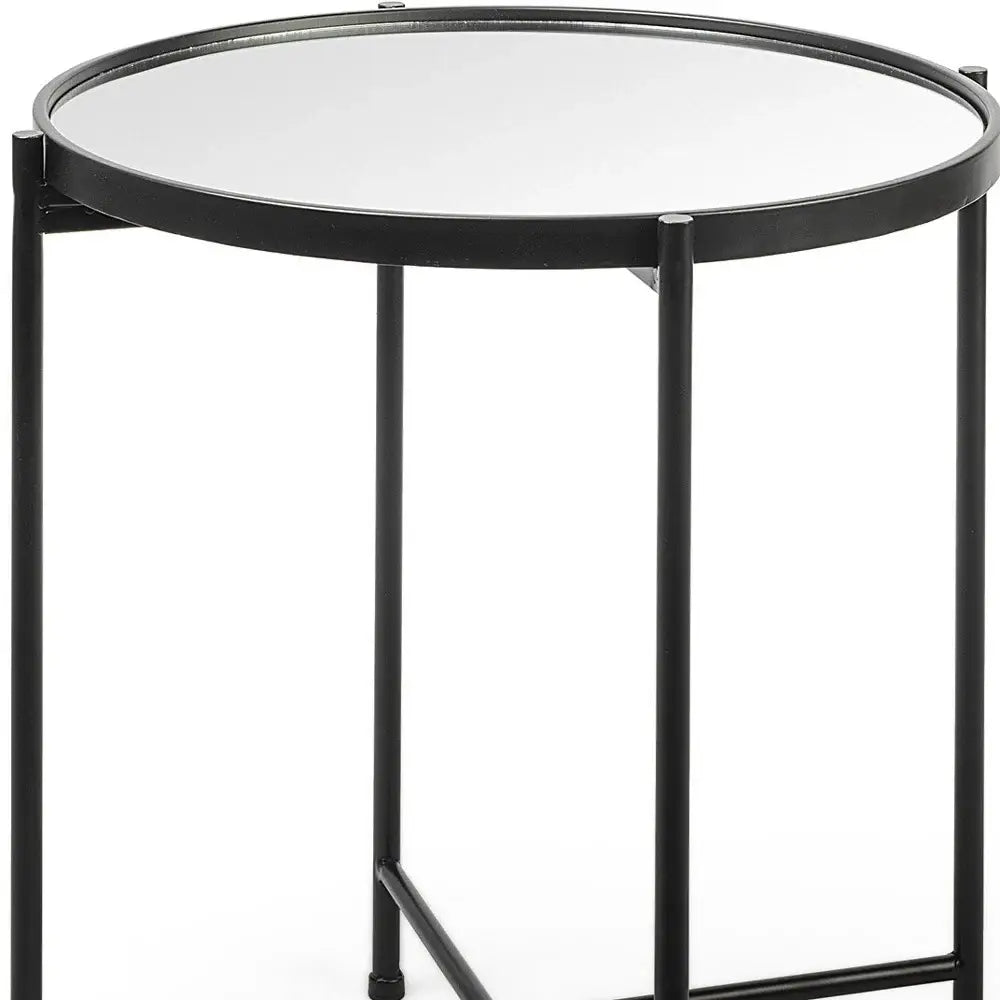 24" Silver and Black Mirrored Glass and Iron Round End Table - Homeroots - Flyclothing LLC