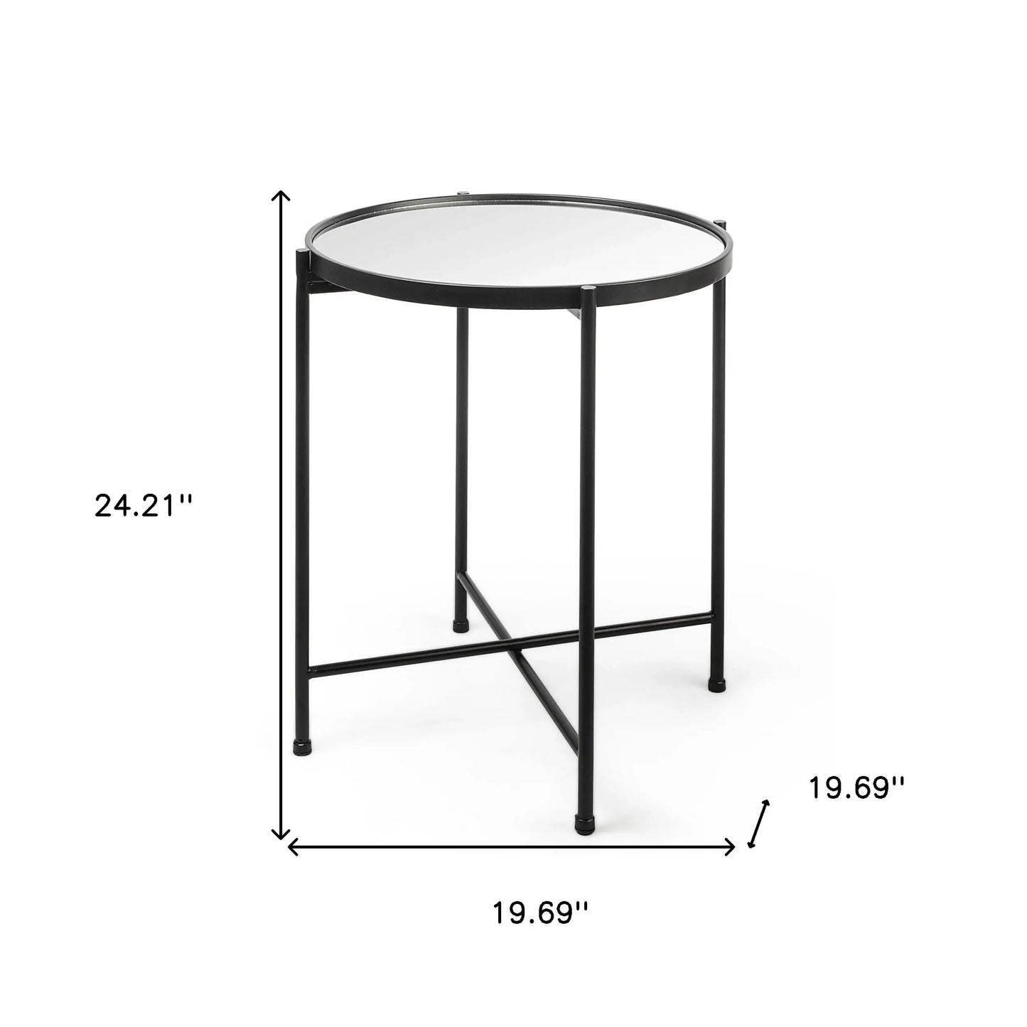 24" Silver and Black Mirrored Glass and Iron Round End Table - Homeroots - Flyclothing LLC