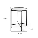 24" Silver and Black Mirrored Glass and Iron Round End Table - Homeroots - Flyclothing LLC