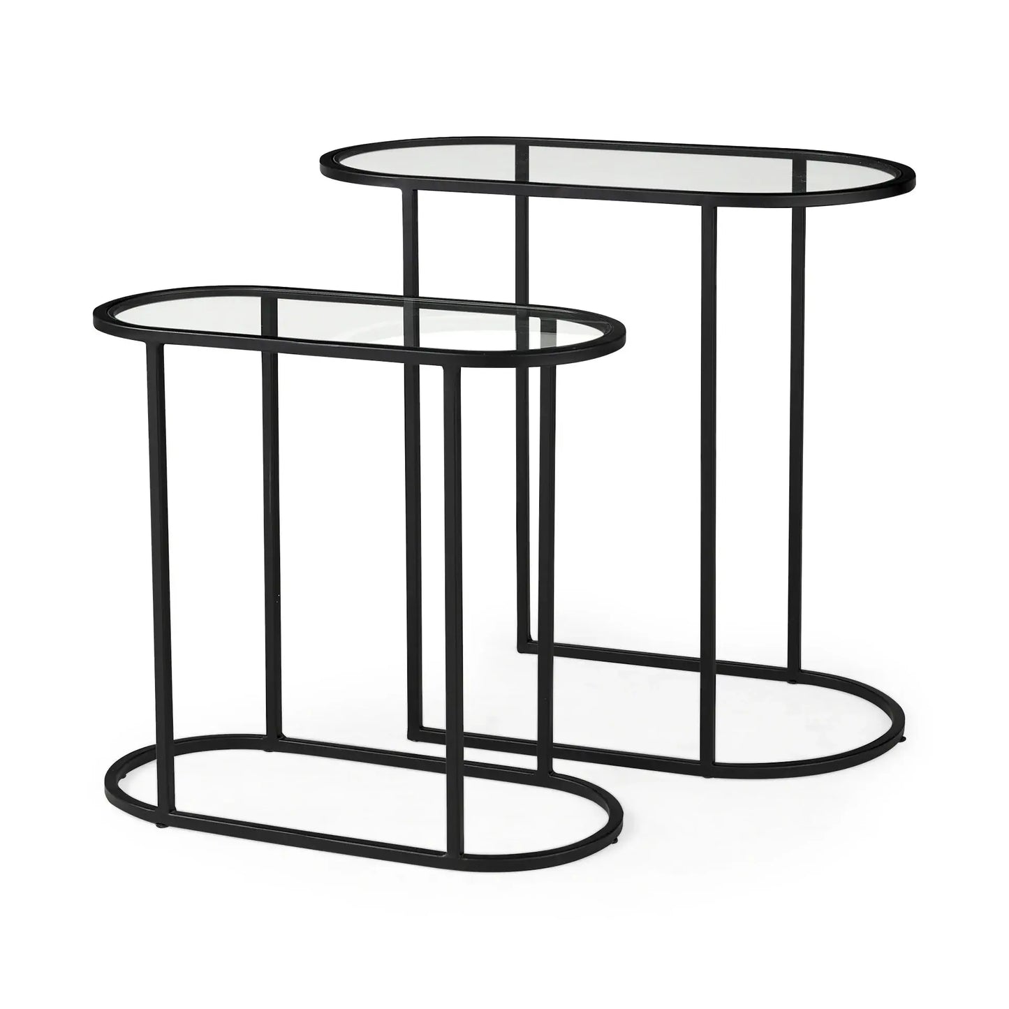 Set of Two 13" Clear and Black Glass and Metal Tray Tables - Homeroots - Flyclothing LLC
