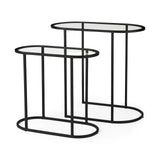 Set of Two 13" Clear and Black Glass and Metal Tray Tables - Homeroots - Flyclothing LLC