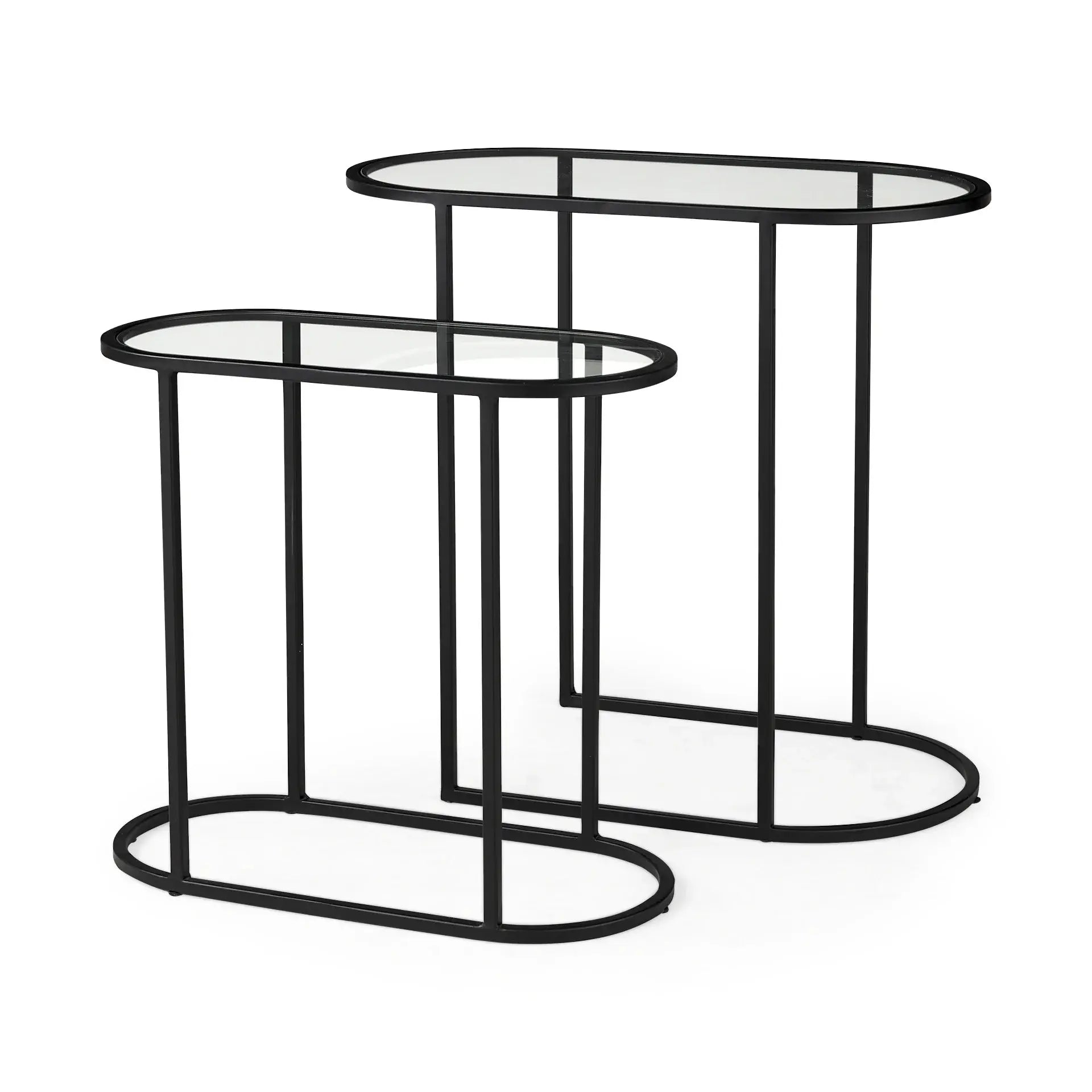 Set of Two 13" Clear and Black Glass and Metal Tray Tables - Homeroots - Flyclothing LLC