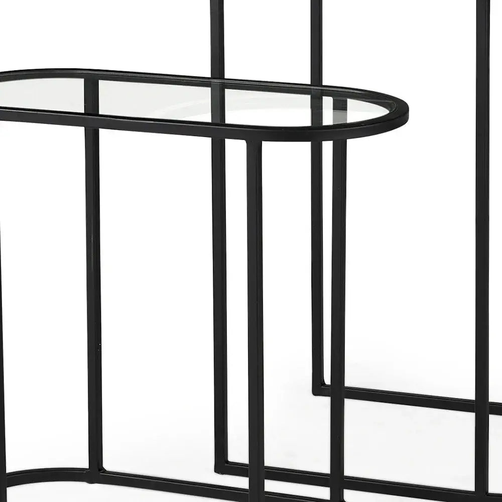 Set of Two 13" Clear and Black Glass and Metal Tray Tables - Homeroots - Flyclothing LLC