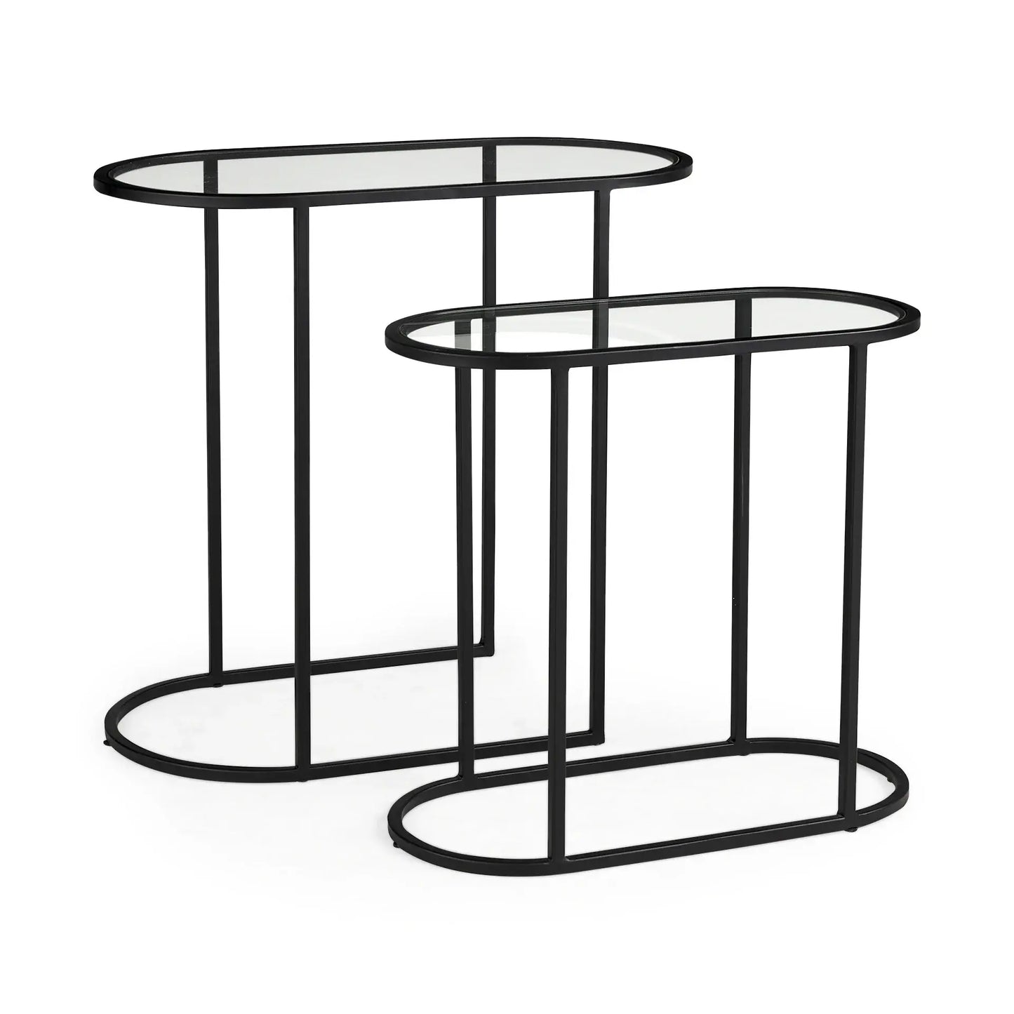 Set of Two 13" Clear and Black Glass and Metal Tray Tables - Homeroots - Flyclothing LLC