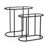 Set of Two 13" Clear and Black Glass and Metal Tray Tables - Homeroots - Flyclothing LLC