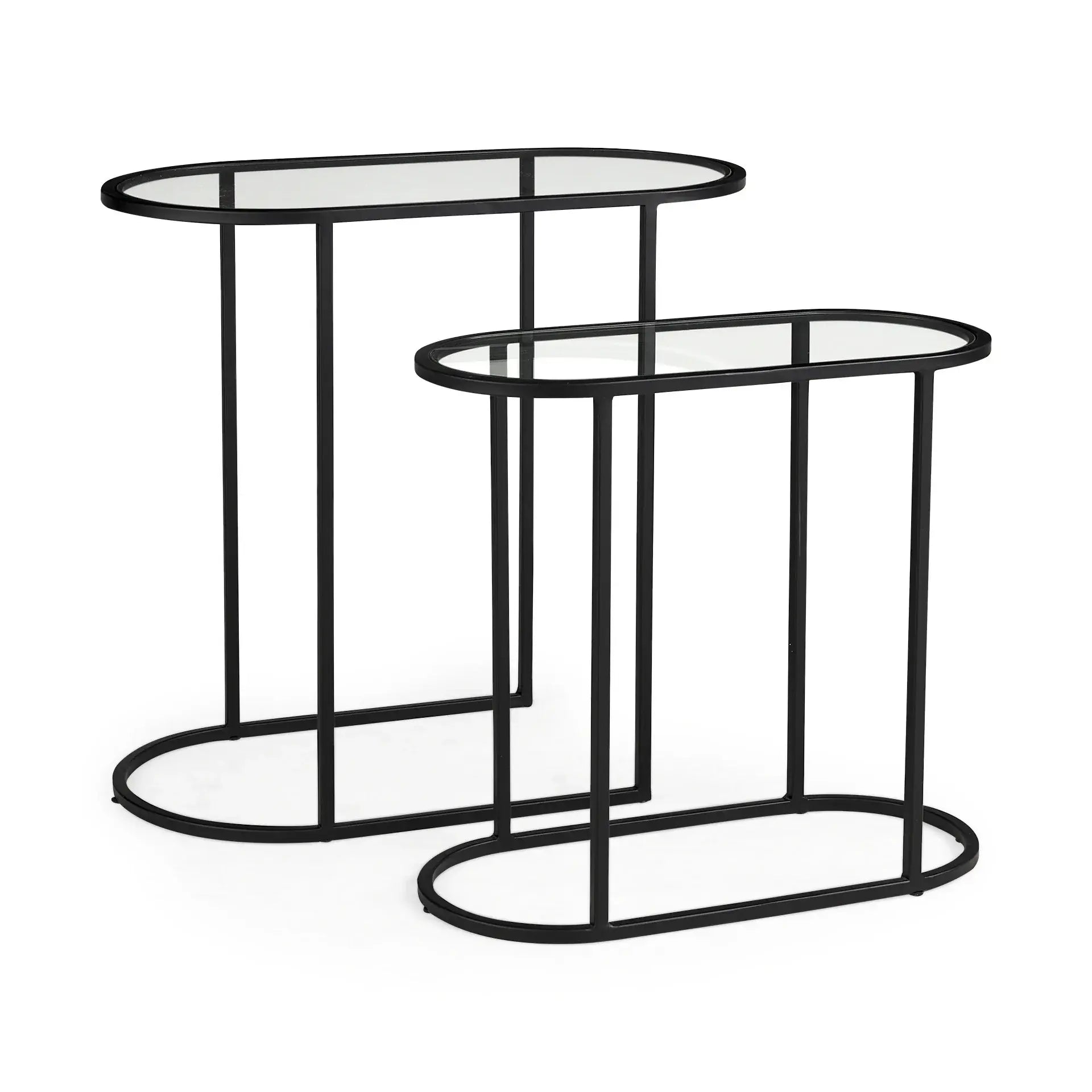 Set of Two 13" Clear and Black Glass and Metal Tray Tables - Homeroots - Flyclothing LLC