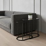 Set of Two 13" Clear and Black Glass and Metal Tray Tables - Homeroots - Flyclothing LLC