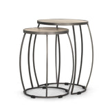 Set of Two Natural and Silver Solid Wood and Iron Round Frame Nested Tables - Homeroots - Flyclothing LLC