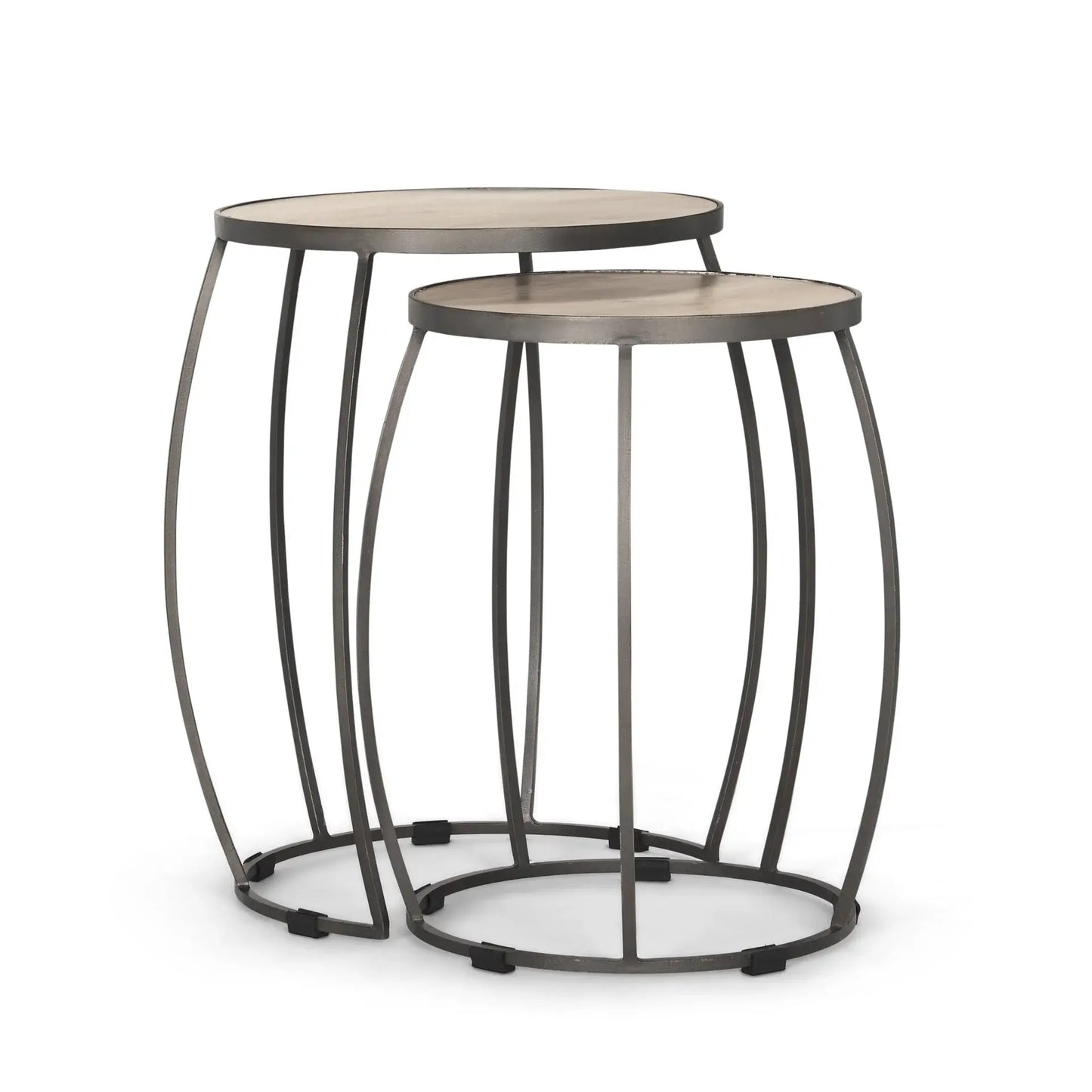 Set of Two Natural and Silver Solid Wood and Iron Round Frame Nested Tables - Homeroots - Flyclothing LLC