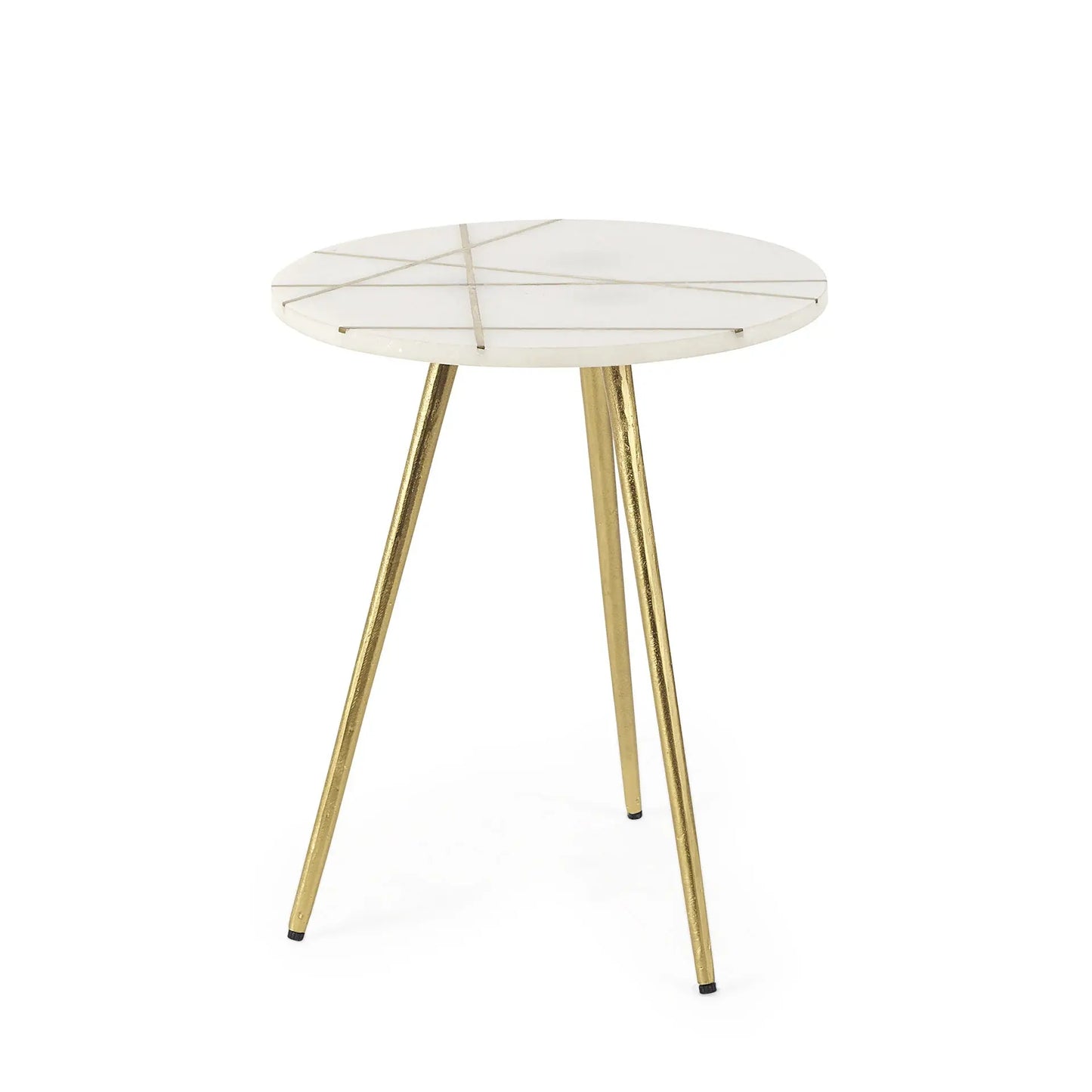 16" White and Gold Stone and Metal Tray Table - Homeroots - Flyclothing LLC