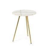 16" White and Gold Stone and Metal Tray Table - Homeroots - Flyclothing LLC