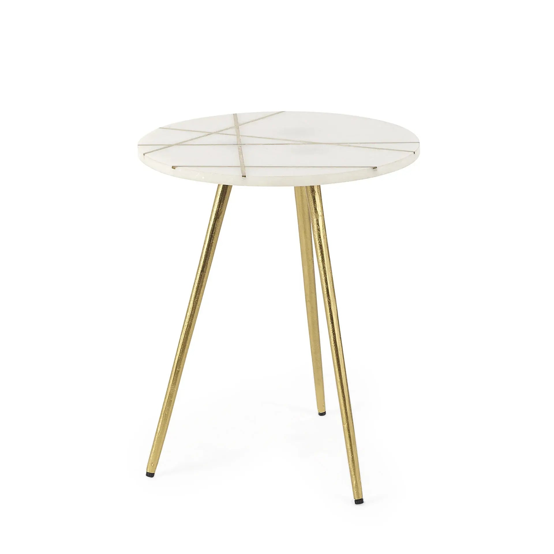 16" White and Gold Stone and Metal Tray Table - Homeroots - Flyclothing LLC