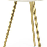 16" White and Gold Stone and Metal Tray Table - Homeroots - Flyclothing LLC