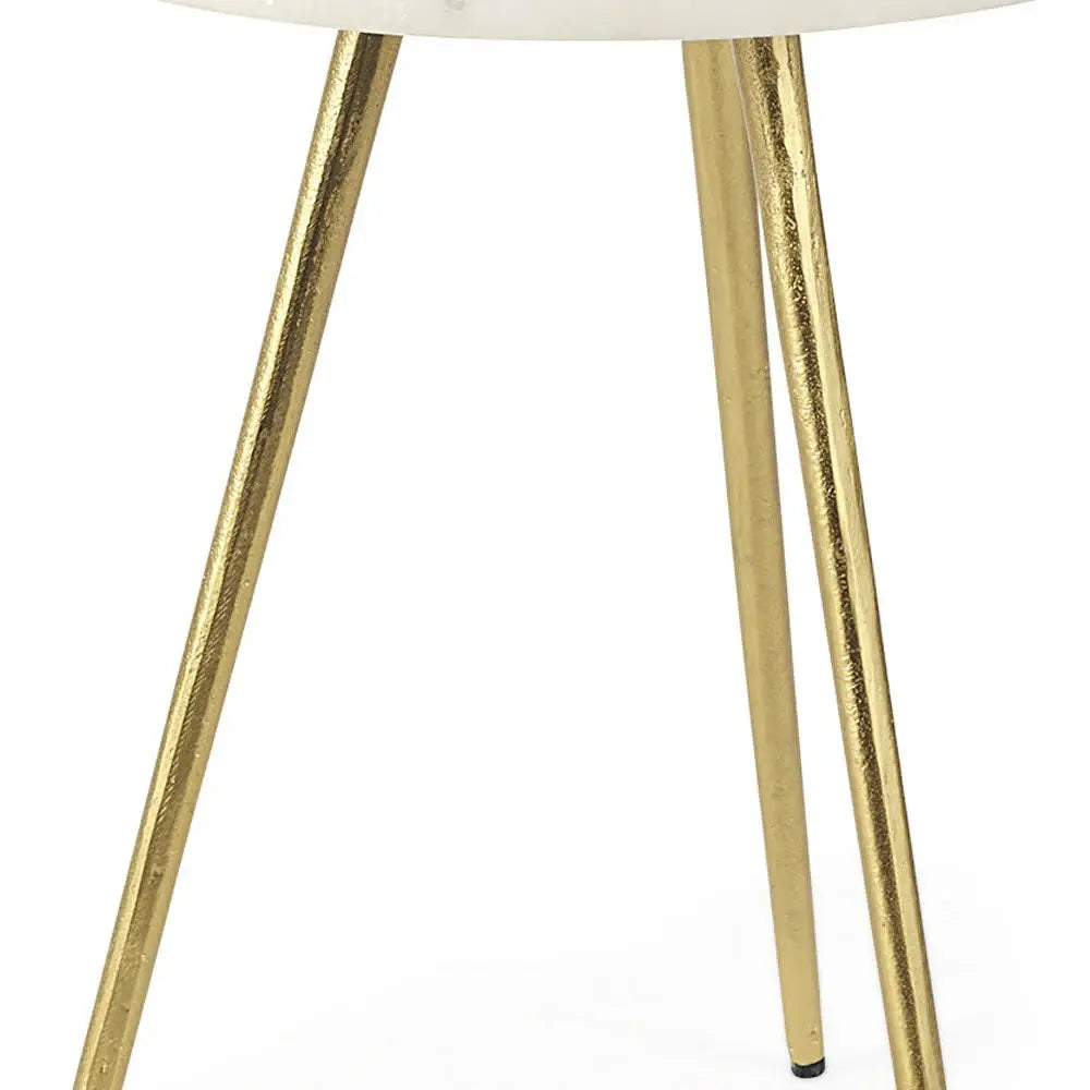16" White and Gold Stone and Metal Tray Table - Homeroots - Flyclothing LLC