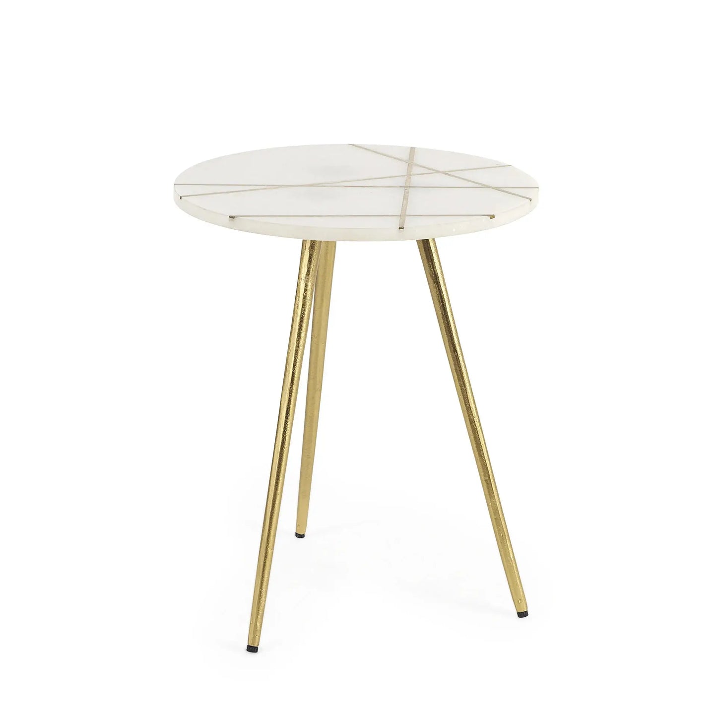 16" White and Gold Stone and Metal Tray Table - Homeroots - Flyclothing LLC