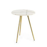 16" White and Gold Stone and Metal Tray Table - Homeroots - Flyclothing LLC