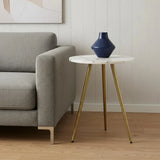 16" White and Gold Stone and Metal Tray Table - Homeroots - Flyclothing LLC