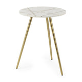 18" White and Gold Stone and Metal Tray Table - Homeroots - Flyclothing LLC