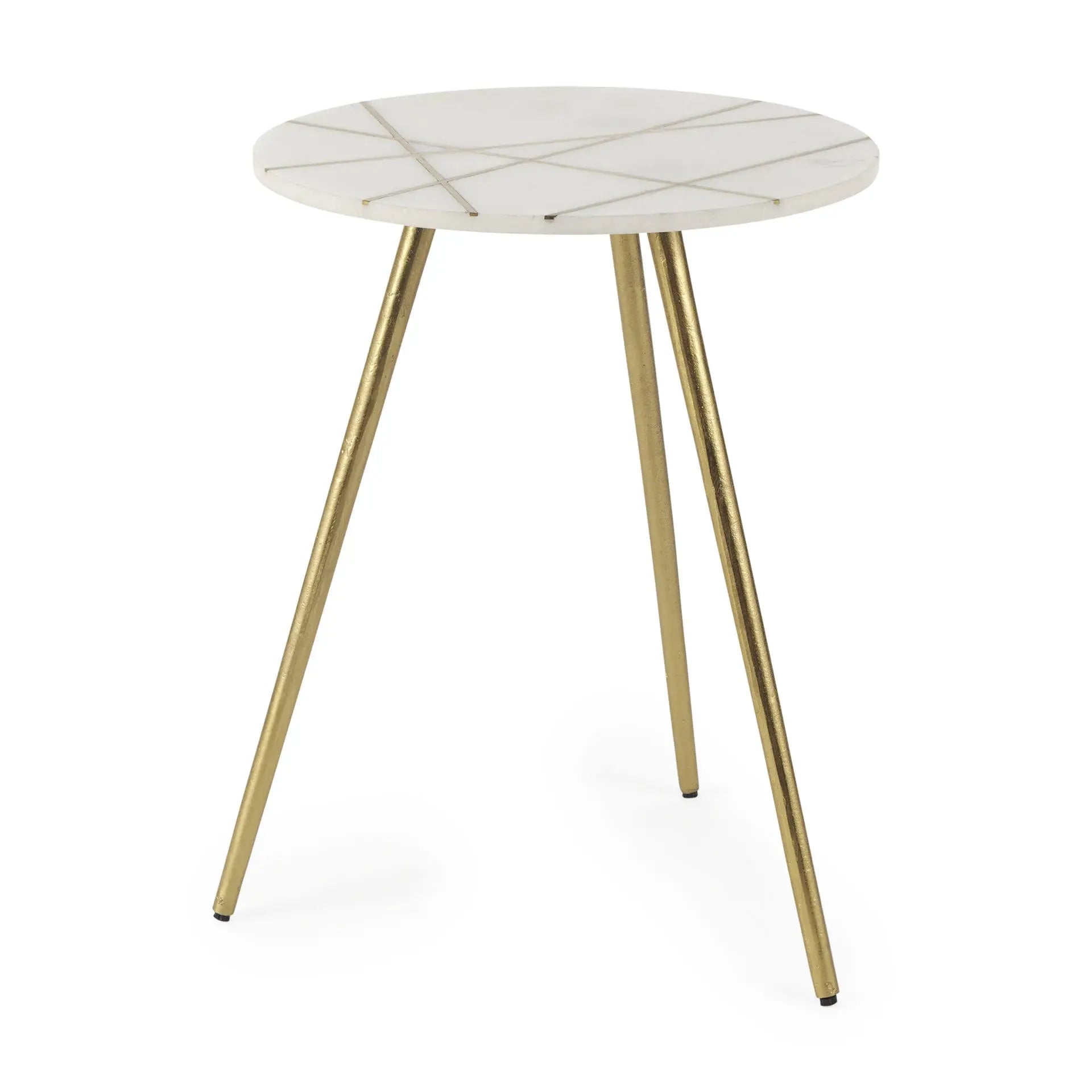 18" White and Gold Stone and Metal Tray Table - Homeroots - Flyclothing LLC