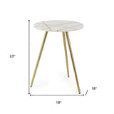 18" White and Gold Stone and Metal Tray Table - Homeroots - Flyclothing LLC