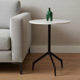 23" White and Black Stone and Metal Tray Table - Homeroots - Flyclothing LLC