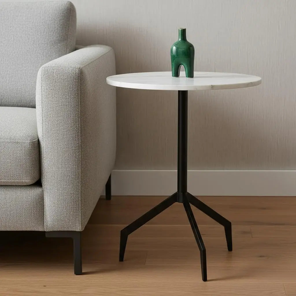 23" White and Black Stone and Metal Tray Table - Homeroots - Flyclothing LLC